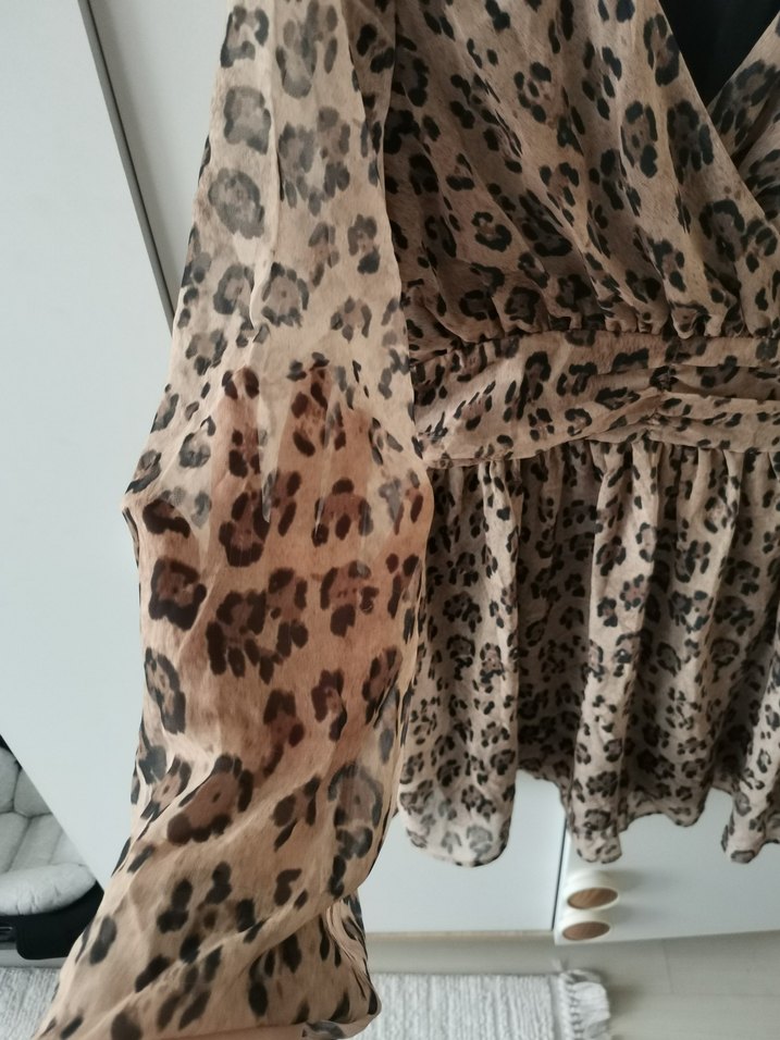 Bohem leopar Desenli V Yaka elbise - Görsel 4