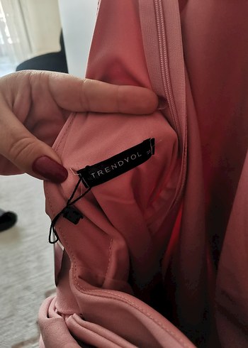 Pembe Drapeli Halter Yaka Uzun Elbise - Görsel 9