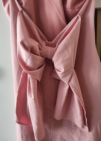 Pembe Drapeli Halter Yaka Uzun Elbise - Görsel 7