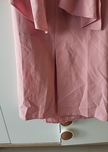 Pembe Drapeli Halter Yaka Uzun Elbise - Görsel 6