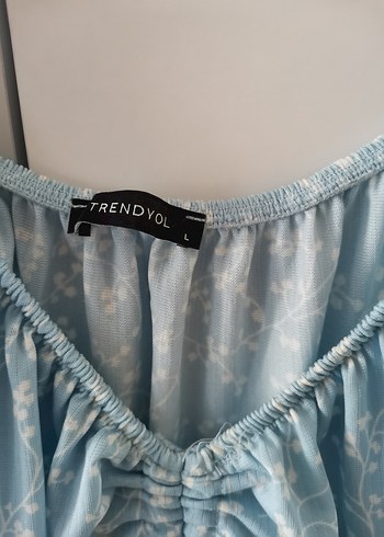 Mavi V Yaka Midi Bohem Elbise - Görsel 4