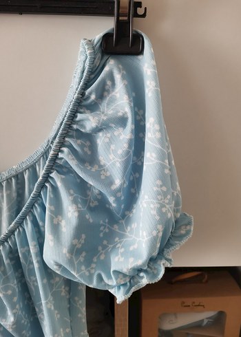 Mavi V Yaka Midi Bohem Elbise - Görsel 3