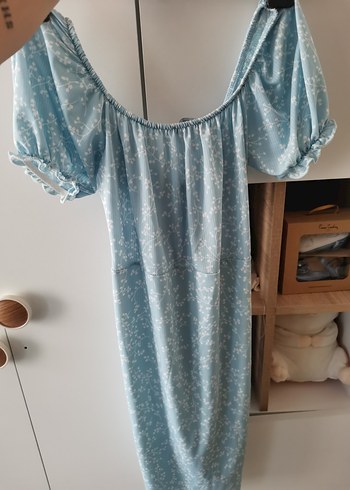 Mavi V Yaka Midi Bohem Elbise - Görsel 7