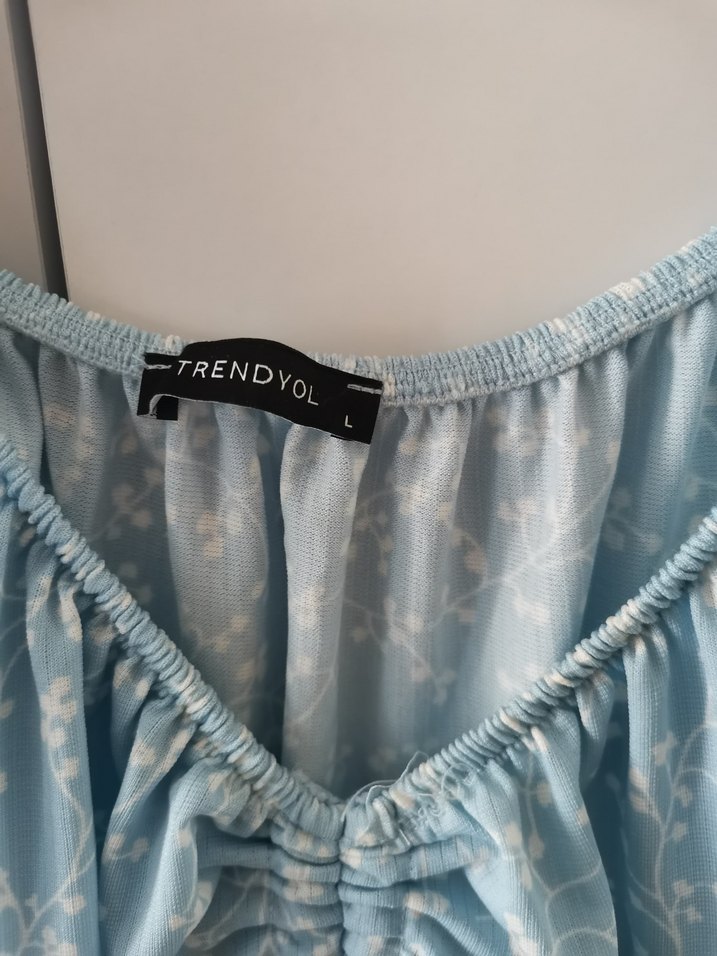 Mavi V Yaka Midi Bohem Elbise - Görsel 4