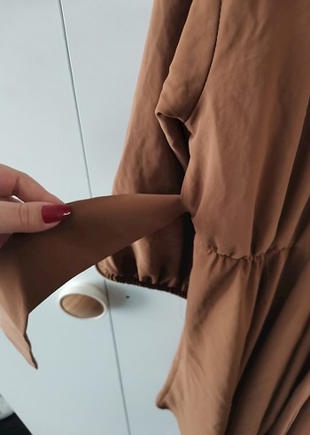 Kahverengi Midi Boy Drapeli elbise - Görsel 3