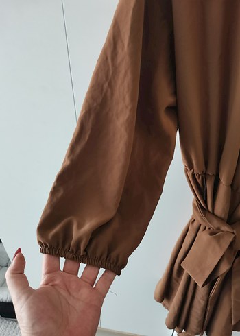 Kahverengi Midi Boy Drapeli elbise - Görsel 6