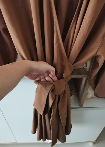 Kahverengi Midi Boy Drapeli elbise - Görsel 8