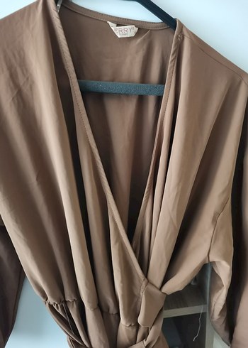 Kahverengi Midi Boy Drapeli elbise - Görsel 7