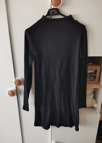 Yüksek Yaka Siyah Uzun Kollu Triko Elbise - Görsel 5