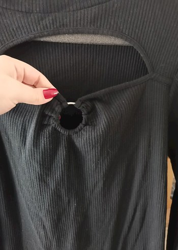 Yüksek Yaka Siyah Uzun Kollu Triko Elbise - Görsel 2