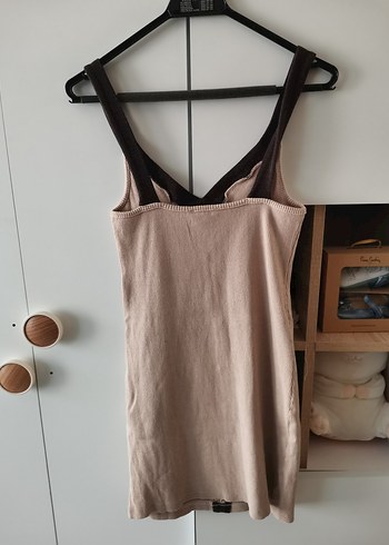 Bej Süet Düğmeli V Yaka Midi Elbise - Görsel 5