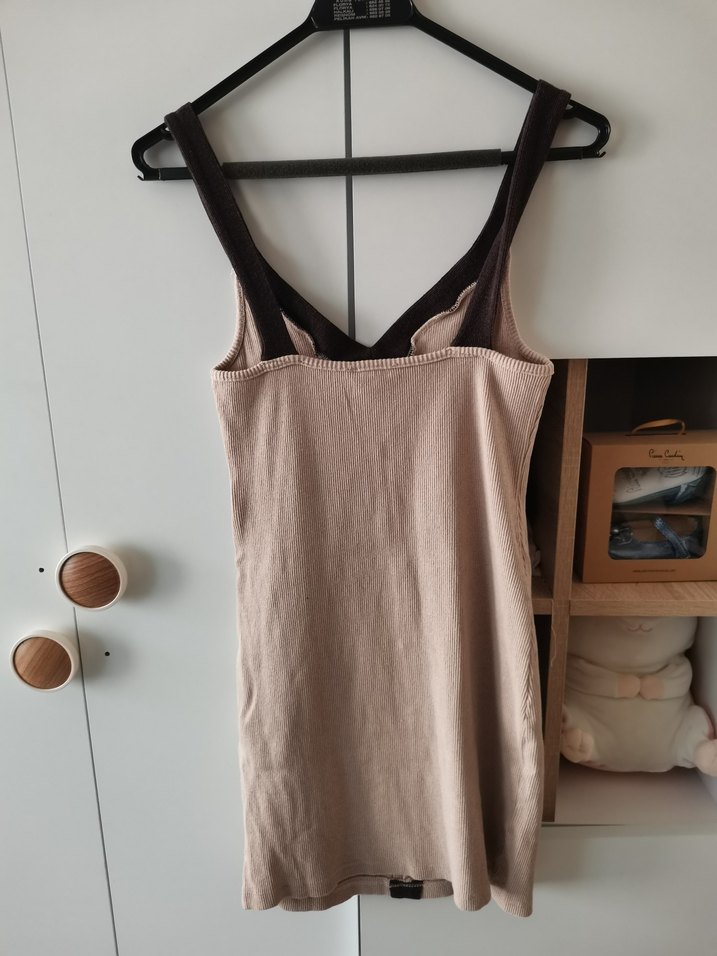 Bej Süet Düğmeli V Yaka Midi Elbise - Görsel 5