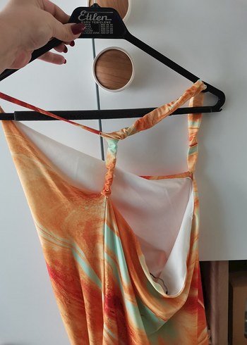 Kadın Çok Renkli Drapeli Uzun Elbise - Görsel 3