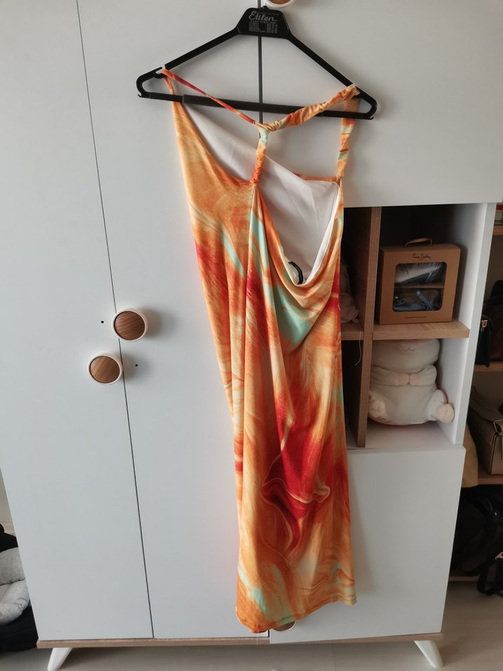 Kadın Çok Renkli Drapeli Uzun Elbise - Görsel 5