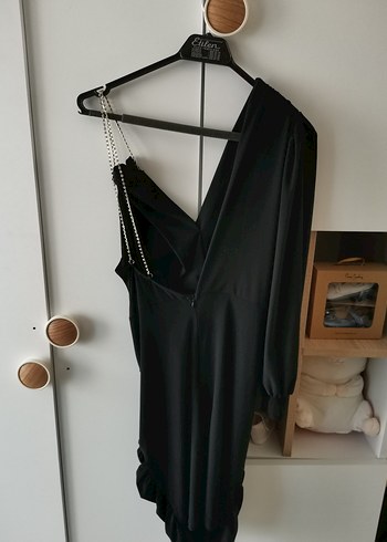 Drapeli Siyah Uzun V Yakalı Strappy Elbise - Görsel 8