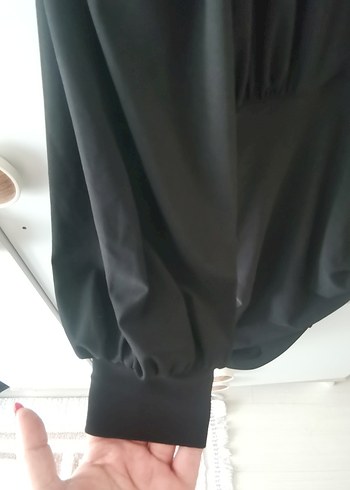 Drapeli Siyah Uzun V Yakalı Strappy Elbise - Görsel 4