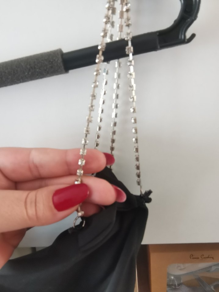 Drapeli Siyah Uzun V Yakalı Strappy Elbise - Görsel 3