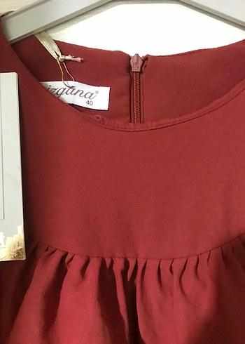 40 Beden bordo Renk Bordo Uzun Keten Elbise, Fırfır Detaylı