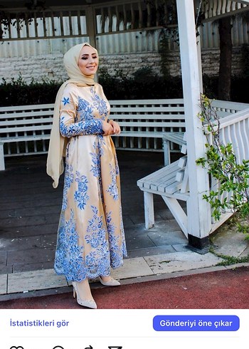 Uzun Kol Etnik Desenli Camel Kadın Elbise abiye