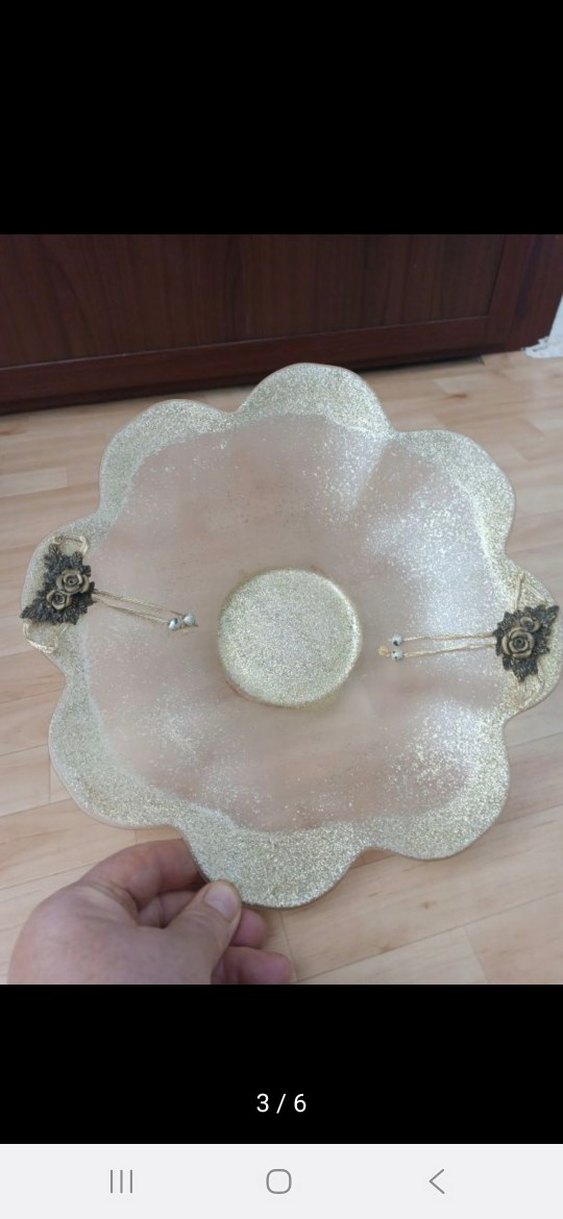 Bej Çiçek Desenli Dekoratif Tabak - Görsel 3