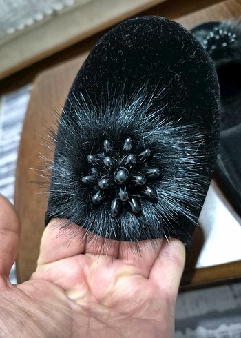 Siyah Kürklü Kadın Terlik Platform Topuklu - Görsel 6