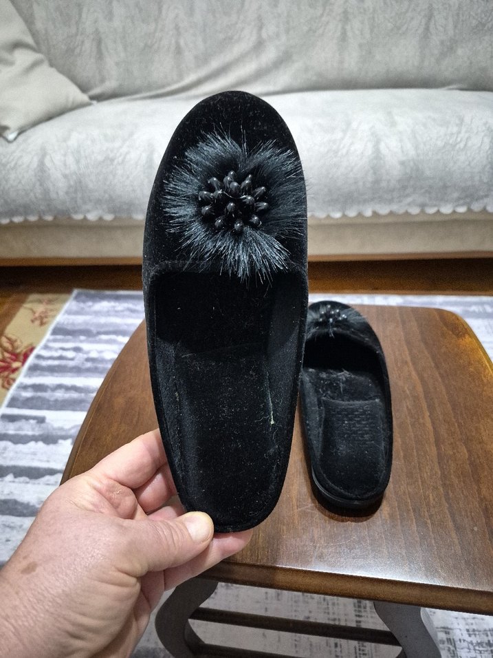 Siyah Kürklü Kadın Terlik Platform Topuklu - Görsel 3