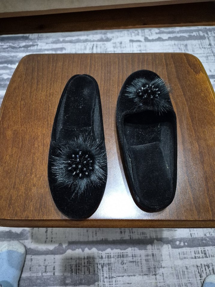 Siyah Kürklü Kadın Terlik Platform Topuklu - Görsel 4