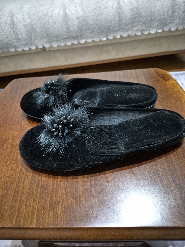 Siyah Kürklü Kadın Terlik Platform Topuklu - Görsel 2