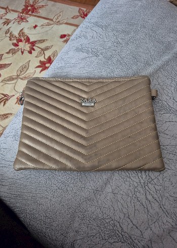 Zara Bej Deri Fermuarli Kadin Clutch Canta