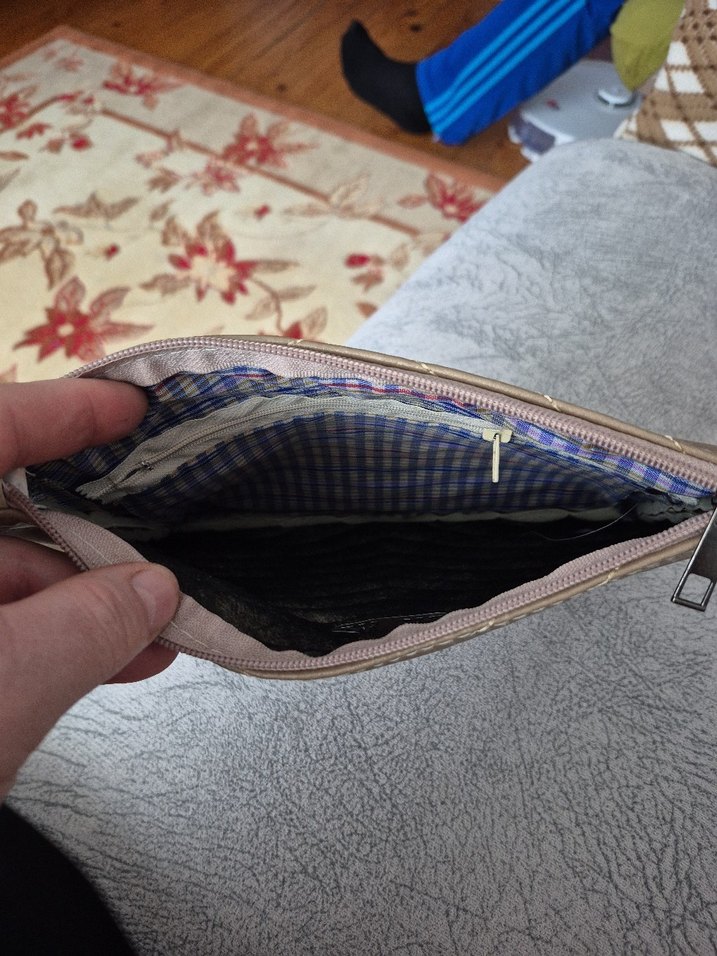 Bej Deri Fermuarlı Kadın Clutch Çanta — görsel 3/6