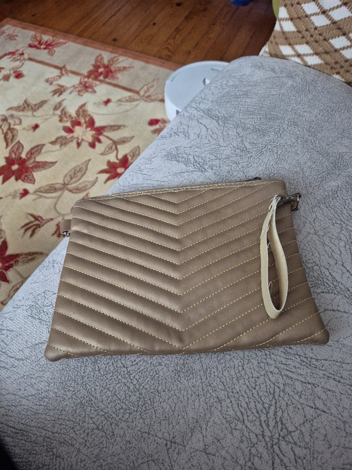 Bej Deri Fermuarlı Kadın Clutch Çanta — görsel 2/6