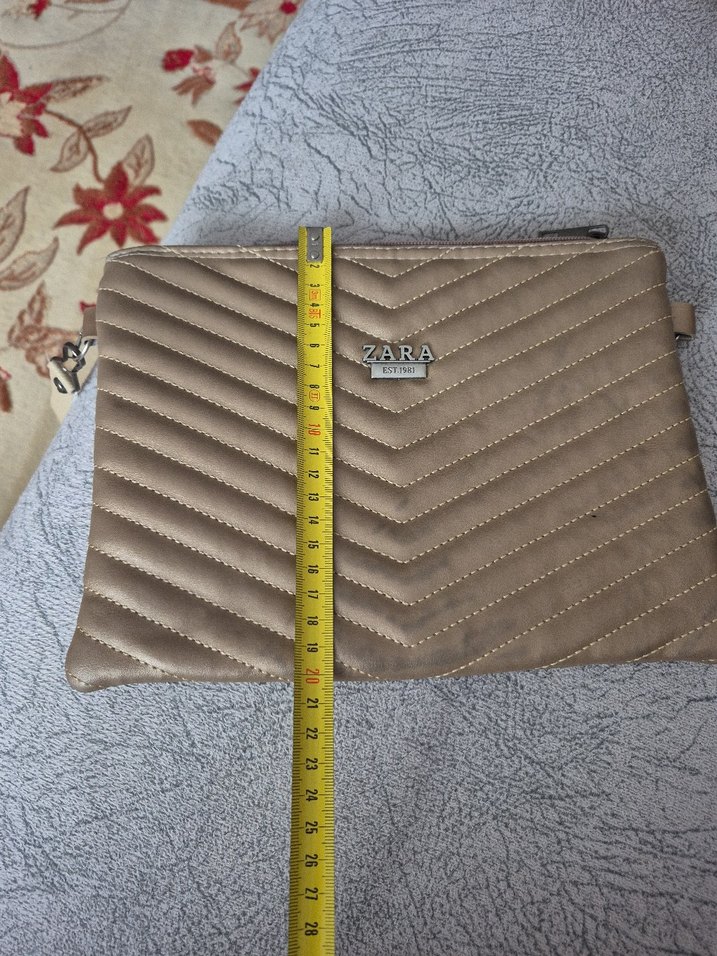 Bej Deri Fermuarlı Kadın Clutch Çanta — görsel 5/6