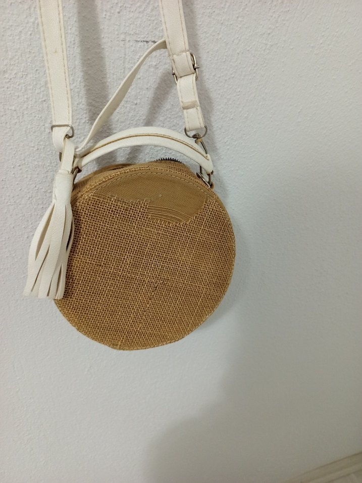 Dantel İşlemeli Bej Yuvarlak Kadın Çanta - Görsel 4
