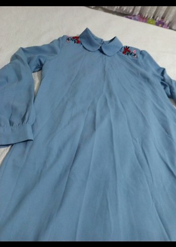 Nakışlı Uzun Kollu Mavi Bohem Tunik - Görsel 4