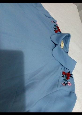 Nakışlı Uzun Kollu Mavi Bohem Tunik - Görsel 2