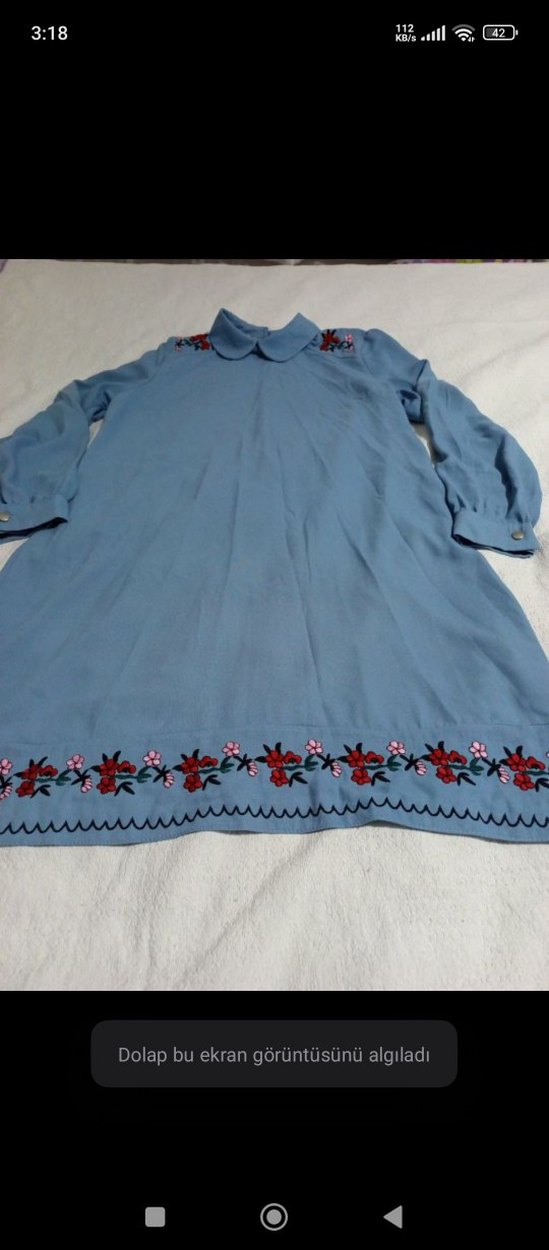 Nakışlı Uzun Kollu Mavi Bohem Tunik - Görsel 3