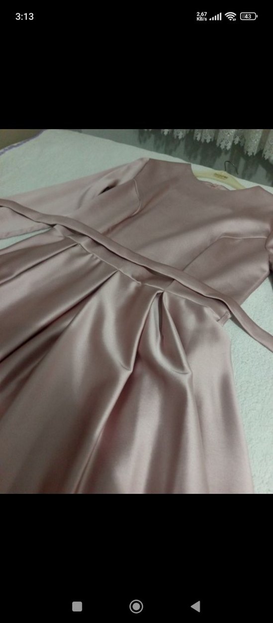 Bej Uzun Drapeli Kadın Abiye Elbise pudra pembesi - Görsel 5