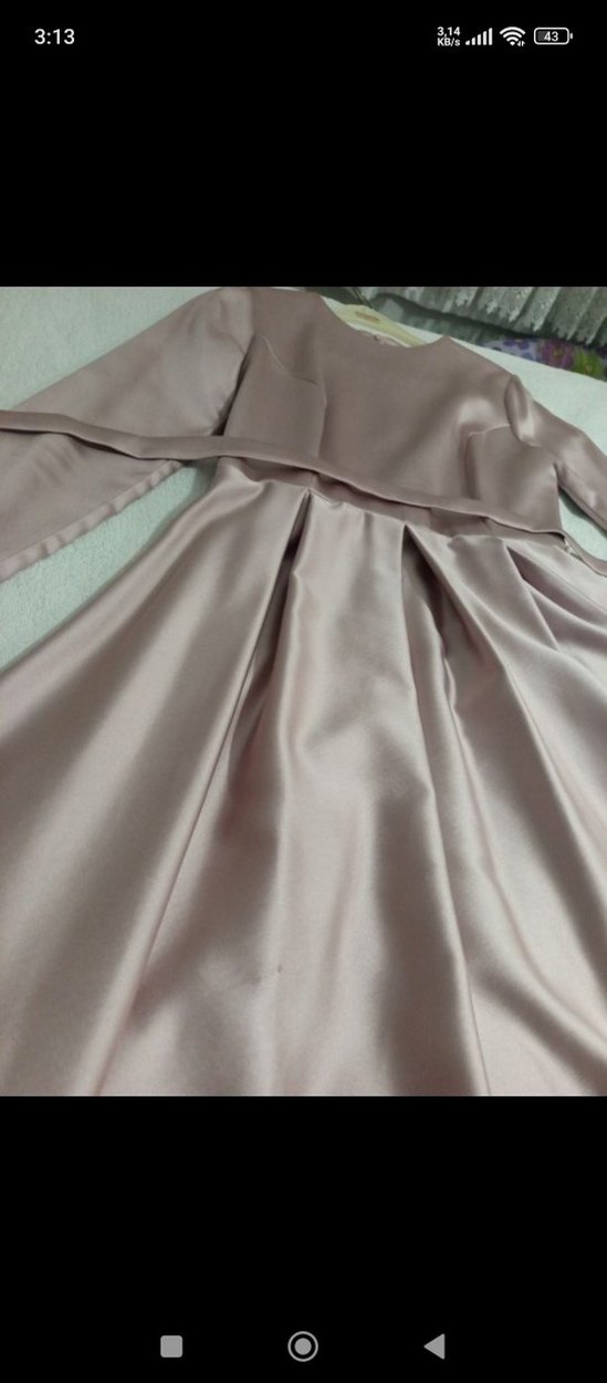 Bej Uzun Drapeli Kadın Abiye Elbise pudra pembesi - Görsel 4