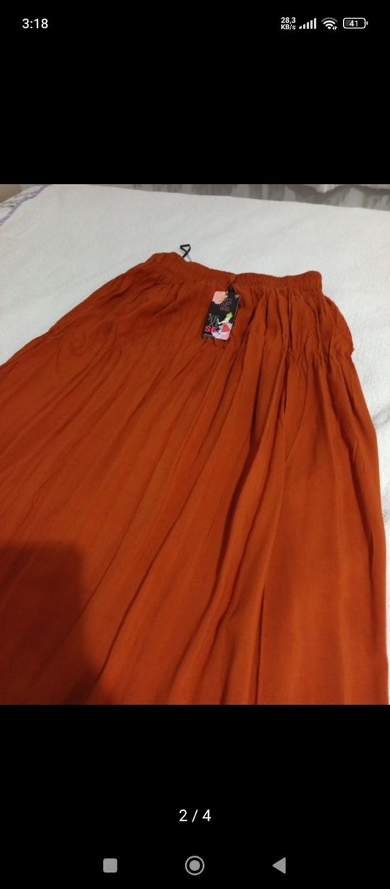 Kadın kiremit rengi Uzun Salaş Etek - Görsel 2