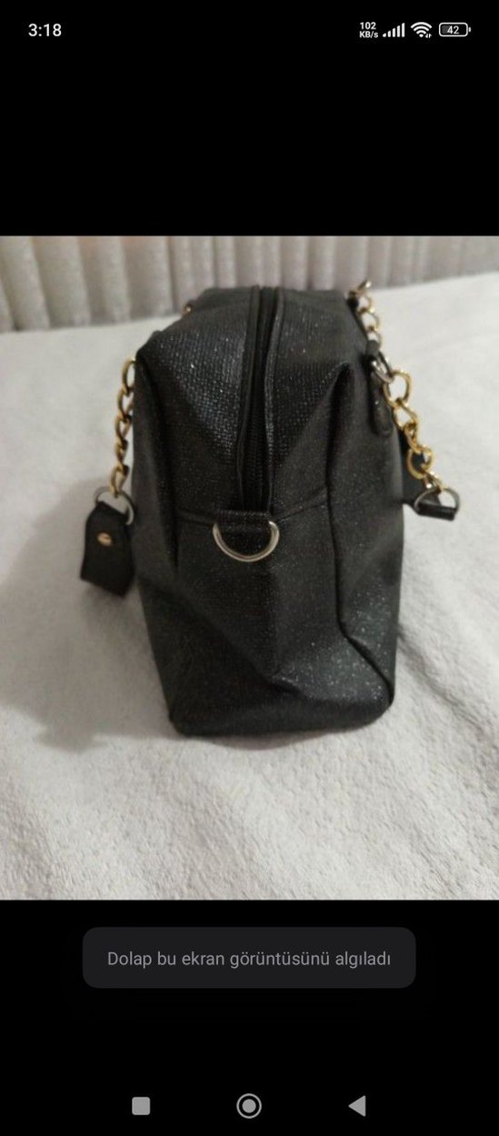 Zincir Detaylı Siyah Deri Kadın Çanta - Görsel 3