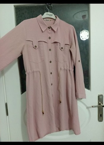 Düğmeli Pembe Uzun Kollu Kadın gömlek - Görsel 3