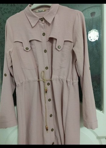 Düğmeli Pembe Uzun Kollu Kadın gömlek - Görsel 2