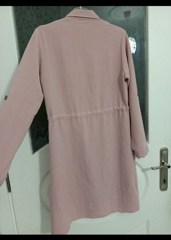 Düğmeli Pembe Uzun Kollu Kadın gömlek - Görsel 4