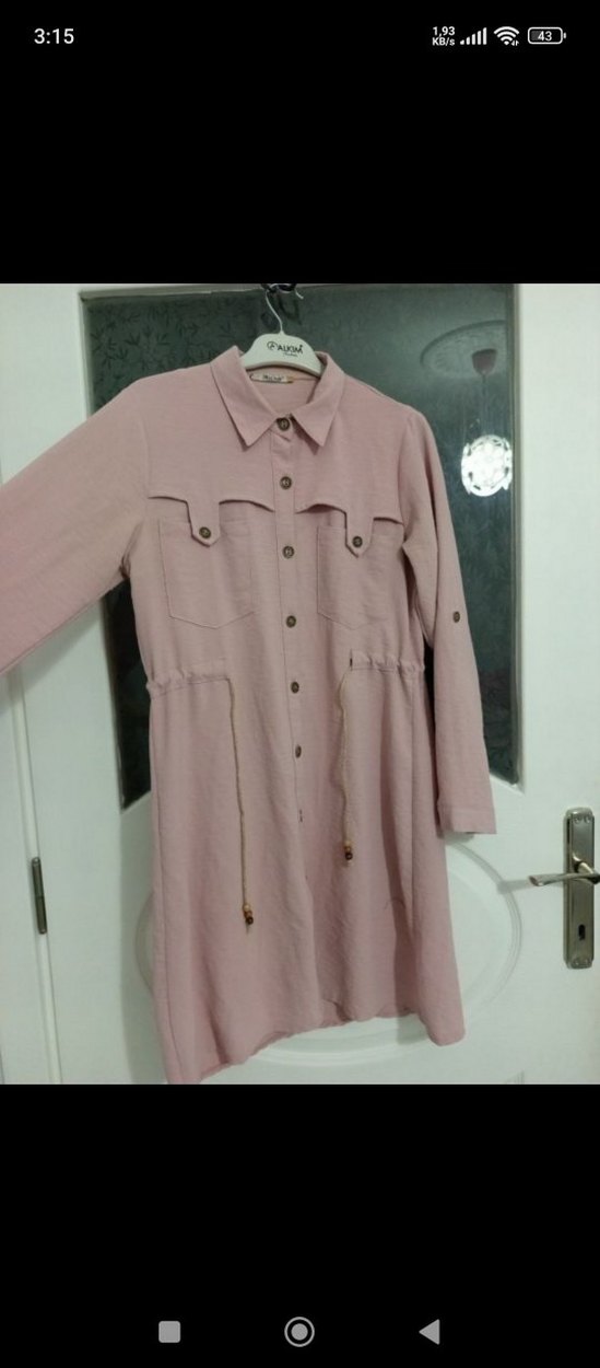 Düğmeli Pembe Uzun Kollu Kadın gömlek - Görsel 3