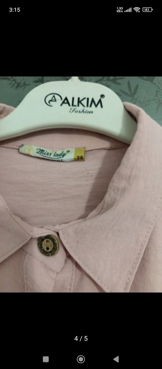 Düğmeli Pembe Uzun Kollu Kadın gömlek - Görsel 5