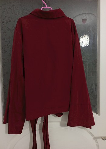 Bordo Düğmeli Uzun Kollu Salaş Gömlek - Görsel 5