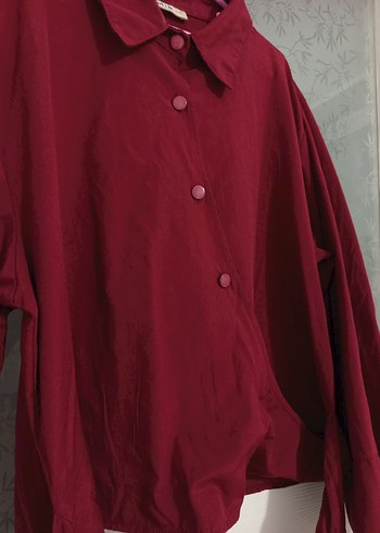 Bordo Düğmeli Uzun Kollu Salaş Gömlek - Görsel 2