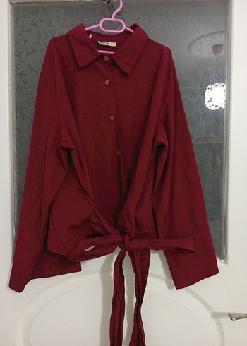 Bordo Düğmeli Uzun Kollu Salaş Gömlek - Görsel 3