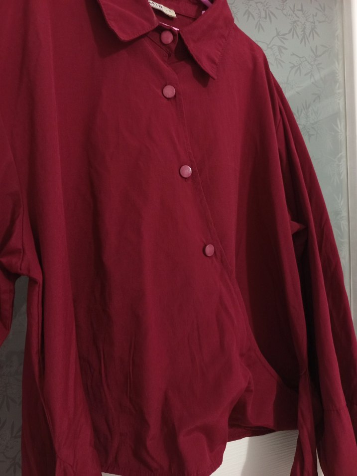 Bordo Düğmeli Uzun Kollu Salaş Gömlek - Görsel 2