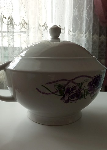 Mor Çiçek Desenli Porselen çorba sunumluğu - Görsel 3